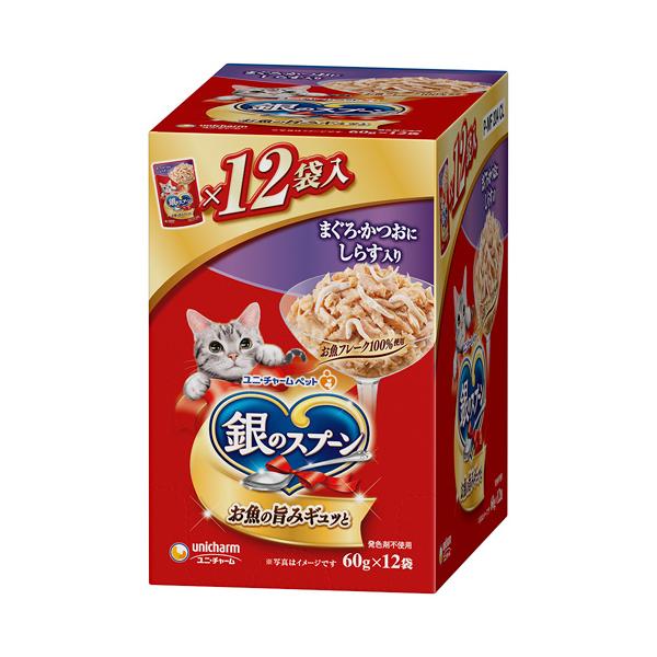 他サイト： ユニ・チャーム 銀のスプーン パウチ まぐろ・かつおにしらす入り 60g×12個 3482080の商品画像