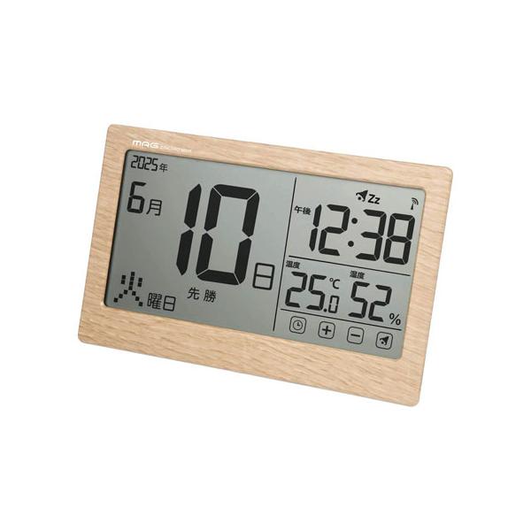 ノア精密 MAG マグ デジタルカレンダー 電波時計 大画面 木目調