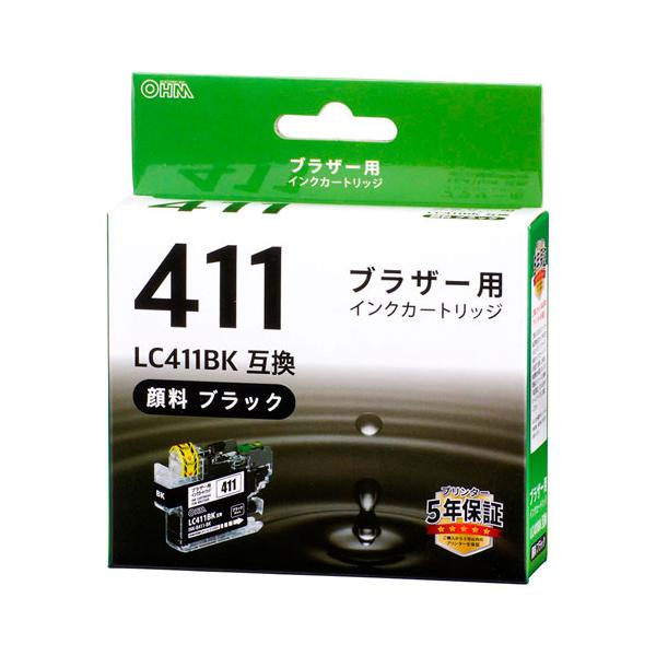 オーム電機 ブラザー互換インク LC411BK 顔料ブラック INK-B411-BK