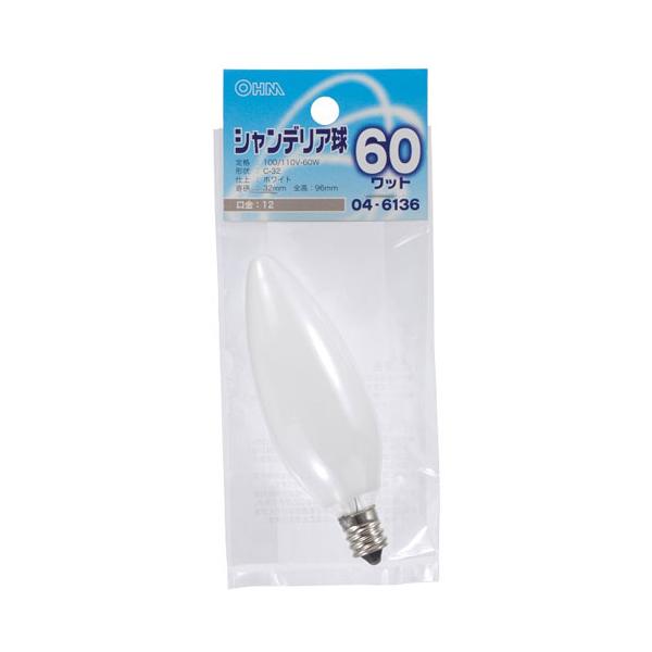 オーム電機 シャンデリア球E12 60W ホワイト LB-C2260-W : cocoatta 