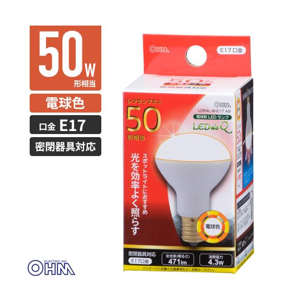 他サイト： オーム電機 LED電球 ミニレフランプ形 50W形相当 E17 電球色 密閉器具対応 LDR4L-W-E17 A9の商品画像