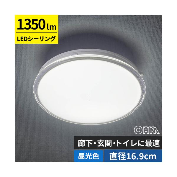 オーム電機 LED薄形ミニシーリングライト 100形 1350ルーメン 昼光色 LE-Y13DK-WS