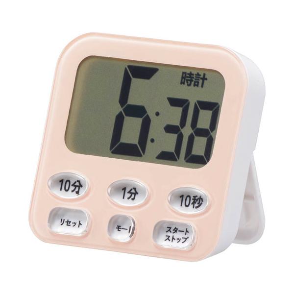 オーム電機 時計付き大画面デジタルタイマー ピンク COK-T141-P