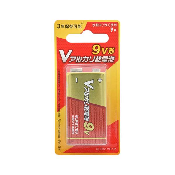 他サイト： オーム電機 Vアルカリ乾電池 3年保存 9V形 1本 6LR61VB1Pの商品画像