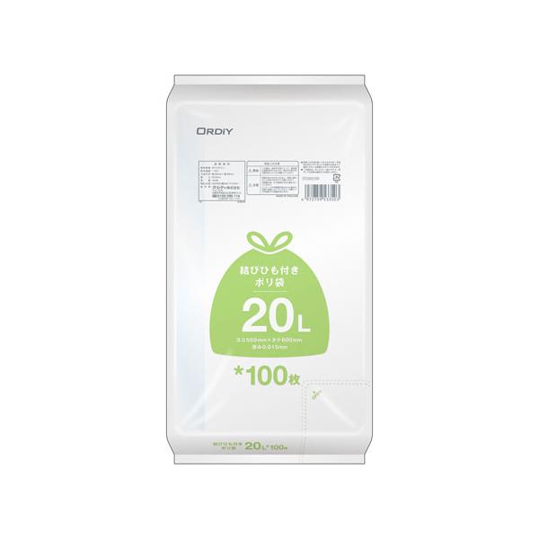 他サイト： 結びひも付ポリ袋 20L 0.015mm 半透明 100枚 DT-HN20-100の商品画像