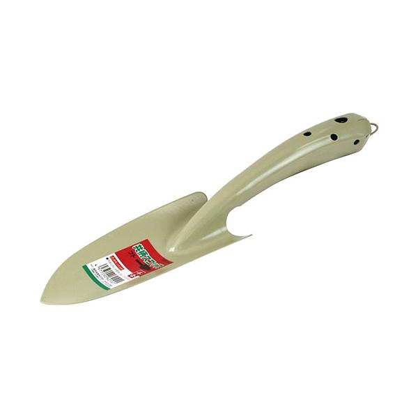 オールスチールの共柄タイプで丈夫です。穴掘り、土すくい作業。しっかり丈夫なスチール製です。塗装がはがれにくい紛体塗装仕上げです。持ち易い小型・軽量タイプです。■仕様全長：約170mm刃先長：約130mm刃肩幅：約67mm板厚：1.2mm重さ...