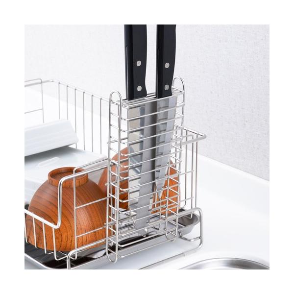 お手持ちの水切りカゴに差し込むだけで包丁ホルダーに早代わり。耐久性・耐蝕性に優れたステンレス製。全長(mm)：93全幅(mm)：48全高(mm)：210本体重量(g)：110材質：本体：18-8ステンレス原産国：日本ヨシカワ / よしかわ水...