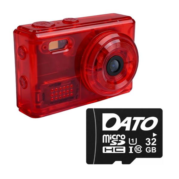 SAC CONNECT MINIカメラ SMC01-TRDMSD32 ( 32GB microSDカードつき 約100万画素 CMOSセンサー 固定焦点 0.96インチ液晶画面 動画撮影 レトロ) クリアレッド