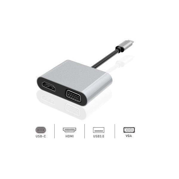 【ネコポス便のみ】E-SENSE USB Type C to HDMI / VGA 変換アダプター USB3.0ハブ Type C Power Delivery対応 ETH421