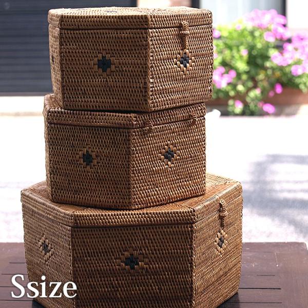 アタの6角ボックス(S) アジアン雑貨 バリ おしゃれ かご リゾート 収納