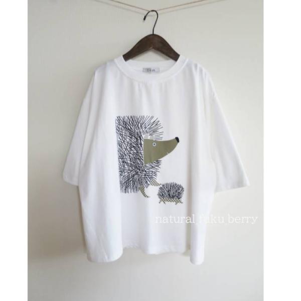 COLOCK　カラック　親子ハリネズミ　プリントTEE　Tシャツ　綿　コットン　ワイドTEE　1243061　通販　8375