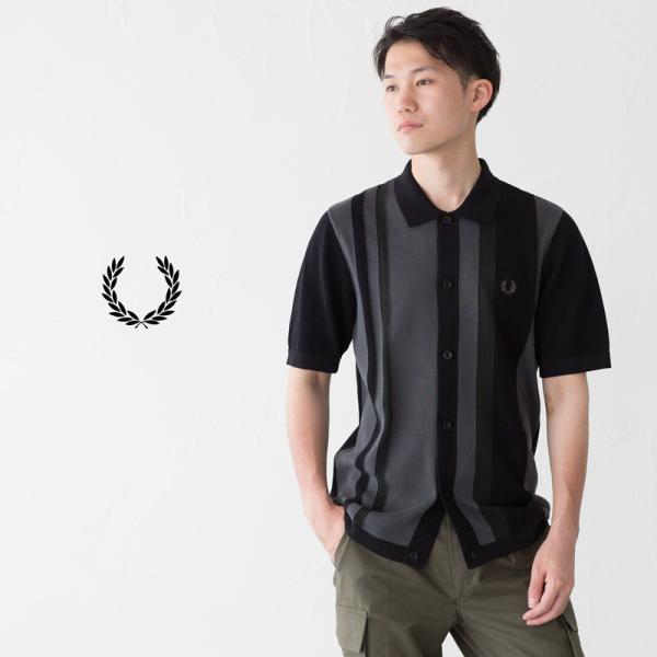 FRED PERRY フレッドペリー ストライプド ニット シャツ K5557 FRED PERRY フレッドペリー ストライプド ニット シャツ K5557