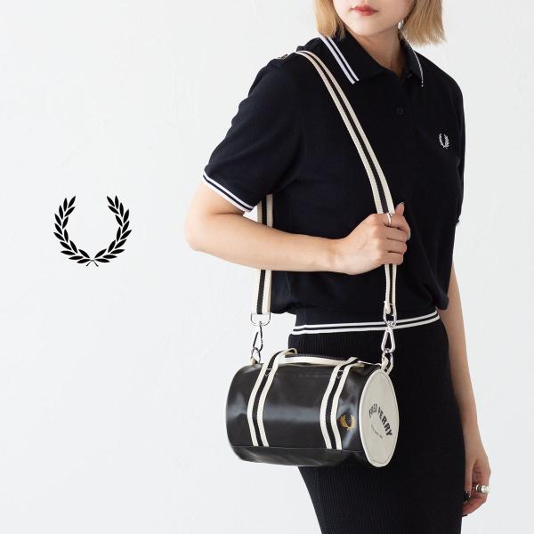 値下げ　新品未使用　廃盤品　フレッドペリー ミニショルダーバッグ Classic Mini Barrel Bag(1SZ D57：BLACK / ECRU): | FRED PERRY