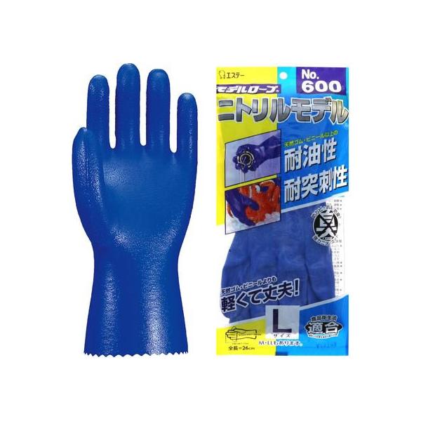 他サイト： エステー モデルローブ No.600 ニトリルモデル 手袋 裏メリヤス ブルー L ニトリルゴム手袋 厚手手袋 耐油手袋 作業用手袋の商品画像