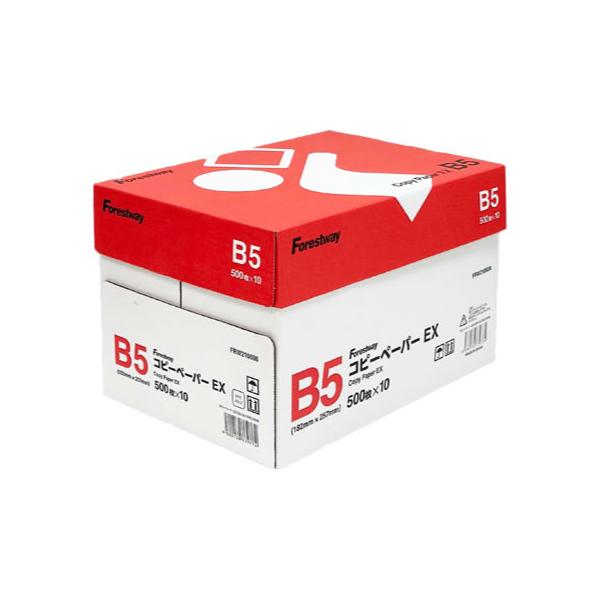 【仕様】手軽に使える高白色コピー用紙。大量印刷にもおすすめです。●Ｆｏｒｅｓｔｗａｙ　コピーペーパーＥＸ●サイズ：Ｂ５●坪量：約６８ｇ／ｍ2●紙厚：約９４μｍ●ＩＳＯ白色度：約９３％●ＥＣＦ（無塩素漂白）パルプ１００％●注文単位：１箱（５０...