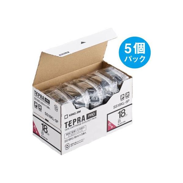 KING JIM（キングジム） キングジムPROテープ ロング18mm白／黒文字5個