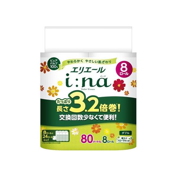 他サイト： 大王製紙 エリエール イーナ トイレットティシュー 3.2倍巻 ダブル 8ロール エリエール トイレットペーパー 香り付きトイレットペーパー 長尺 なかなか減らないの商品画像
