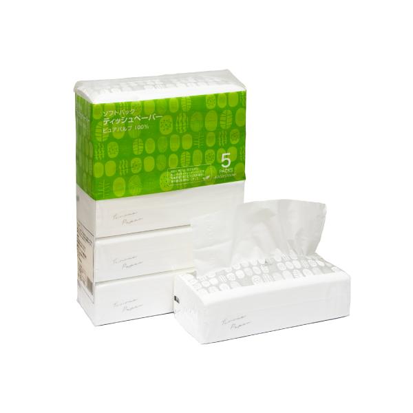 【商品説明】ボックスタイプに比べ省スペース・省資源のソフトパックティシュです。環境面にも配慮したエコ商品となります。【仕様】●材質：パルプ１００％●注文単位：１パック（２００組×５個）●シートサイズ：１９５×１８０ｍｍ（折りたたんだサイズ：...