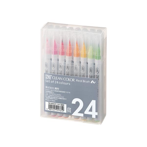 他サイト： 呉竹 ZIGクリーンカラーリアルブラッシュ 24色セット RB-6000AT 24V カラー筆ペン 毛筆タイプ 筆ペン 万年筆 デスクペンの商品画像