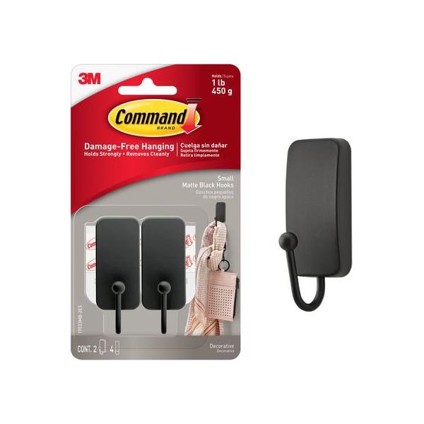 3M コマンドフック マットブラック Sサイズ 2コパック 17033MB-2JP 粘着フック 粘着タイプ掲示 掲示物留め 吊下げ ＰＯＰ 掲示