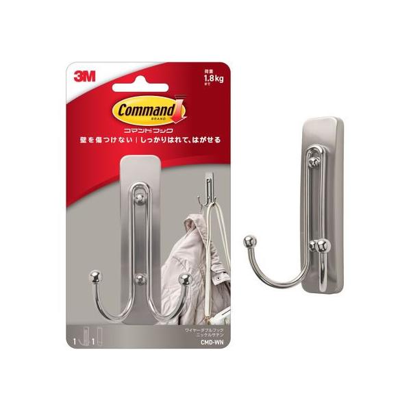 3M コマンドフック ワイヤーダブルフック ニッケルサテン CMD-WN 粘着フック 粘着タイプ掲示 掲示物留め 吊下げ ＰＯＰ 掲示