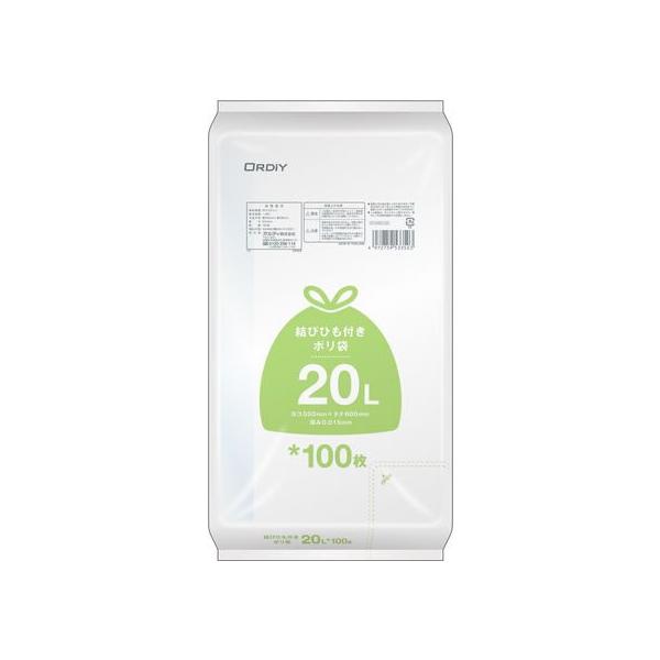 他サイト： 【お取り寄せ】オルディ 結びひも付ポリ袋 20L 半透明 100枚入  ゴミ袋 ゴミ箱 清掃の商品画像