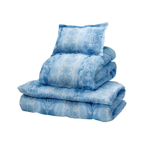 【仕様】●カラー：ブルー系　●セット内容：掛布団、固綿入り敷布団、枕（無地）、掛布団カバー（白）、敷布団シーツ（白）、枕カバー（白・筒型）×２枚、枕カバー（同柄・フリル付き）　●材質：［掛布団］側生地／ポリエステル１００％、不織布中綿／ポリ...