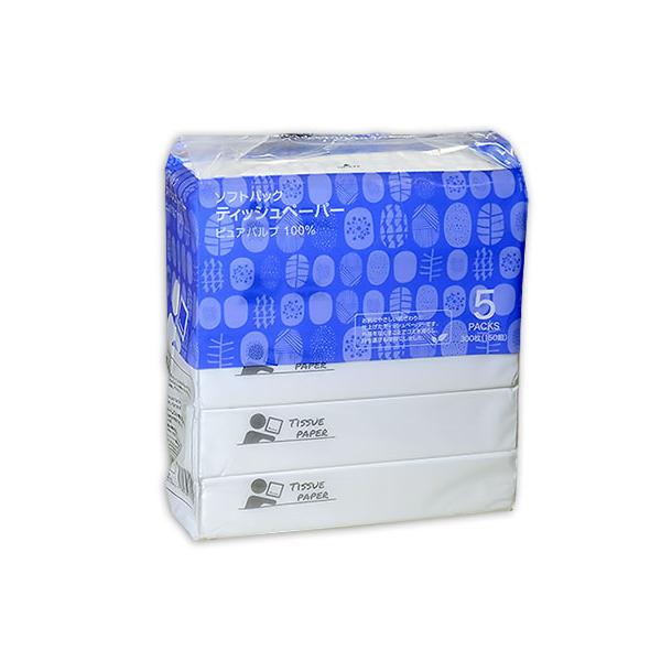 【商品説明】ボックスタイプに比べ省スペース・省資源のソフトパックティシュです。　環境側面にも配慮したエコ商品となります。　ノルディック柄のパッケージ。【仕様】●材質：パルプ１００％●注文単位：１パック（１５０組×５個）●シートサイズ：２００...