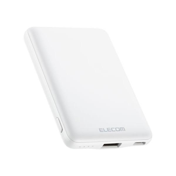 エレコム DE-C37-5000WH ホワイト モバイルバッテリー 5000mAh 12W コンパクト 薄型 軽量 おまかせ充電対応