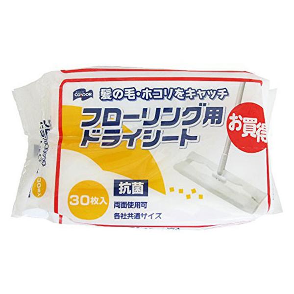 【商品説明】フローリング用ワイパー取り替えシート（ドライタイプ）。髪の毛・ホコリをキャッチ。抗菌加工で衛生的。各社共通サイズなので、お手持ちのフローリングワイパーに取り付けられます。シートは両面使えます。【仕様】シートサイズ（約）：３００×...