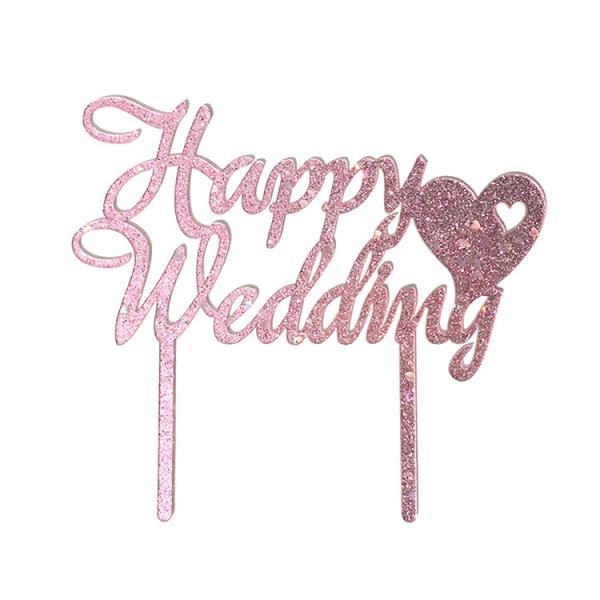 ケーキトッパー Happy Wedding 商舗 ラメピンク 送料無料 スマートレター かわいい ウェディングケーキ装飾 ブライダル アクリル製 おしゃれ