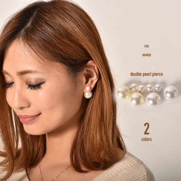 バックキャッチピアス ダブルパールピアス メタリック紫+銀 可愛い ...