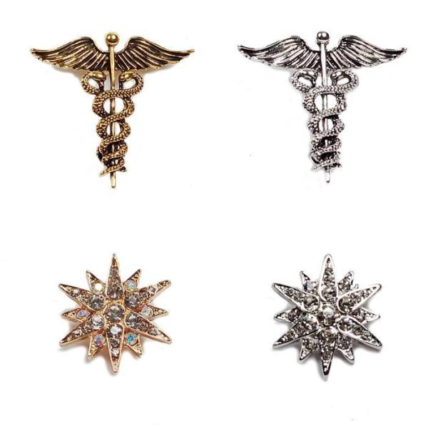 ラペルピン ブローチ ピンバッジ メンズ レディース アクセサリー 飾り 星、カドゥケウスの翼や蛇紋章モチーフ シルバー ゴールド色