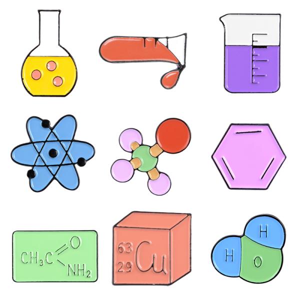 ピンバッジ ブローチ 理系 科学 化学 実験器具 分子式 原子模型 モチーフ メンズ レディース ラペル ピン バッジ アクセサリー、送料込み、送料無料