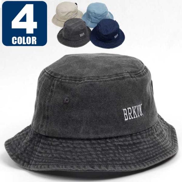 バケットハット メンズ レディース バケハ BRKYN刺繍 バイオウォッシュ 男女兼用サイズ（58cm） UVカット HAT ブラック ベージュ ネイビー SAX 4色 Mサイズ