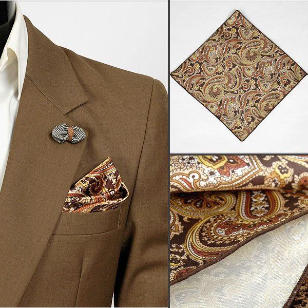 ポケットチーフ ペイズリー柄 チーフ ブラウン サテン生地 PC30