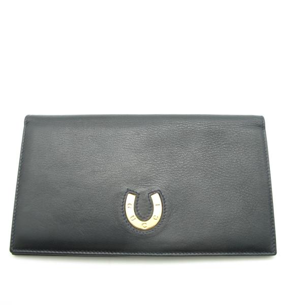 Gucci ネイビー レザー 二つ折り長財布　ヴィンテージ　筆記体ロゴ imgrc0143002591.jpg