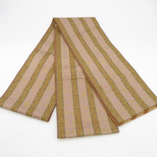 本場筑前博多織 半幅帯 井上絹織 紋織 花唐草 正絹 証紙付き 茶色 半巾帯 小袋帯 長さ352cm 本場筑前博多織 半幅帯 井上絹織 紋織 花唐草 正絹 証紙付き 茶色 半巾