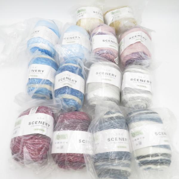毛糸 九色? SCENERY 14玉セット グラデーション ロングディスタンスケーキボール 7色アソート コットン＆ウール混 秋冬毛糸 未使用品