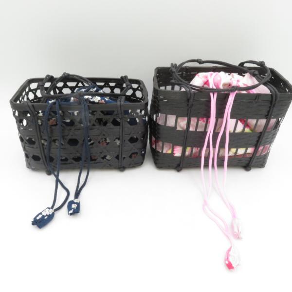 和装バッグ 和かごバッグ 2点セット 籠巾着付き 牡丹柄 薔薇柄 竹かご 浴衣用 夏祭り 花火大会