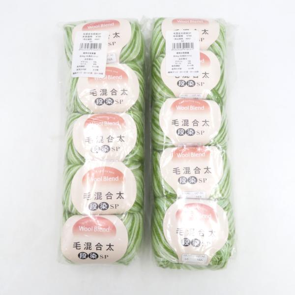 毛糸 ハンズ・プロダクツ ウールブレンド毛混合太段染SP 10玉セット 1玉40ｇ 101ｍ グリーン系 未使用品