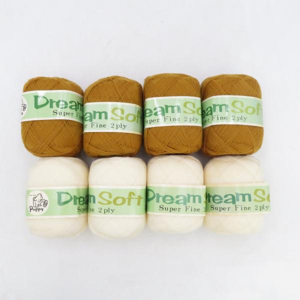 PUPPY パピー毛糸 毛糸 Dream Soft Super Fine 2ply 8玉セット 毛100% ホワイト キャメル ドール向け 秋冬毛糸 超細