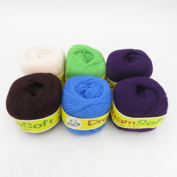 PUPPY パピー毛糸 Dream Soft Puppy 2ply 6玉セット アソート 毛100% パープル ペールオレンジ ドール向け 秋冬毛糸