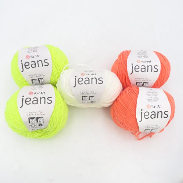 毛糸 Yarn Art ヤーンアート jeans ジーンズ 5玉セット アソート 約50g玉巻 約160m ネオンカラー 蛍光色 トルコ製 未使用品