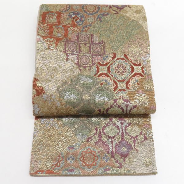 袋帯 絽刺し刺繍 総刺繍 全通柄 正絹 雪輪紋 金糸 フォーマル 仕立て