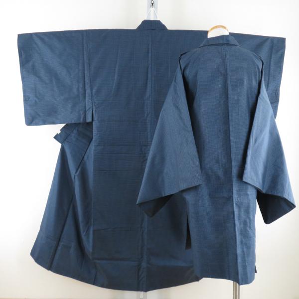 男着物 大島紬 証紙付 亀甲 アンサンブル 袷 紺色 正絹 男性用