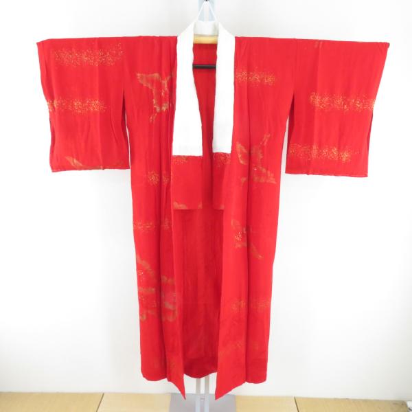 美品　正絹　長襦袢　袷　着物　119　アンティーク　鶴　赤　横幅たっぷり　個性的 美品 正絹 長襦袢 袷 着物 119 アンティーク 鶴 赤 横幅たっぷり