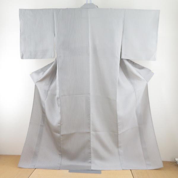 小紋 片身変わり 縞模様ｘ千鳥格子模様 グレー 単衣 広衿 正絹 仕立て上がり着物 身丈167cm 【キモノオフ野々市若松店】 小紋 片身変わり 縞模様x千鳥格子模様 グレー 単衣 広衿 正絹 仕立て