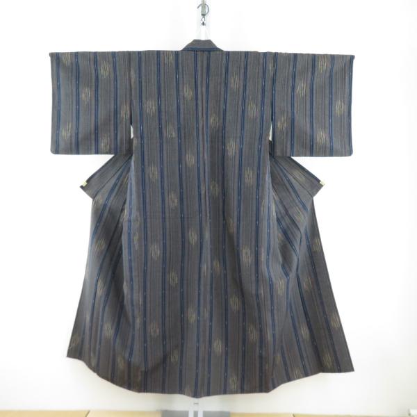 ウール着物 単衣 紺色x多色 縞模様 サマーウール バチ衿 カジュアル