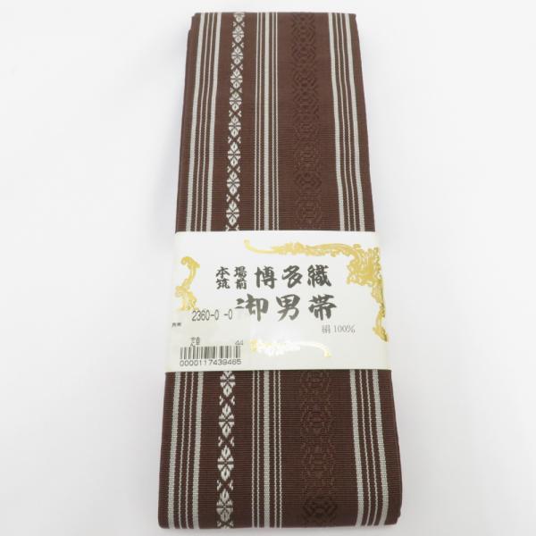 角帯 伝統工芸 本場筑前博多織 タグ付き 絹100％ 茶色 献上柄 紳士 男性用 定番 正絹 メンズ 男帯 着物 浴衣 和装 長さ約400cm 【キモノオフ野々市若松店】 角帯 伝統工芸 本場筑前博多織 タグ付き 絹100％ 茶色 献上柄 紳士